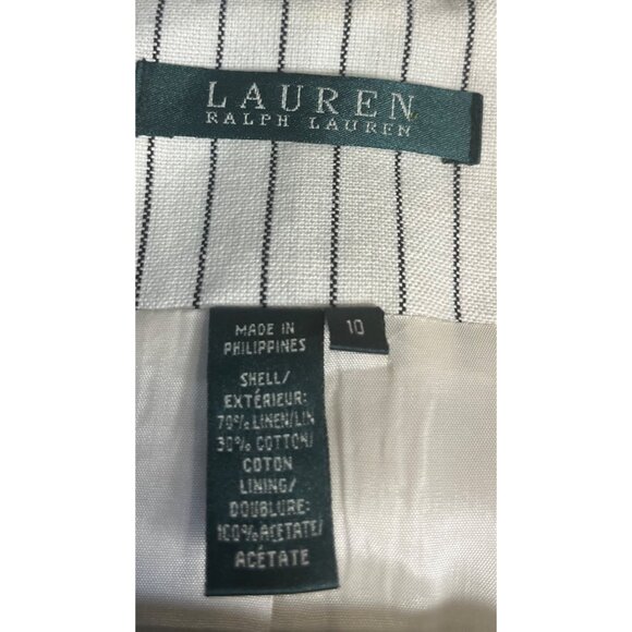 Lauren Ralph Lauren Ivory Pinstripe Blazer Jacket Sz 10  Lined Linen Blend - Picture 3 of 14